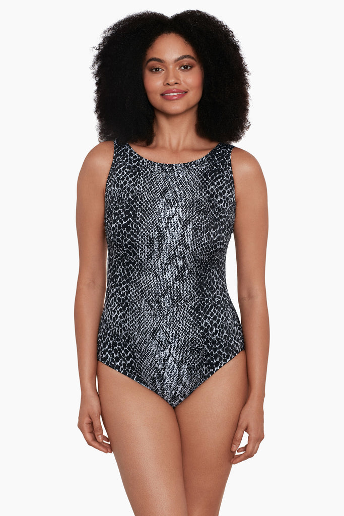 Mesh Highneck Long Torso One Piece Swimsuit Piping The Wave