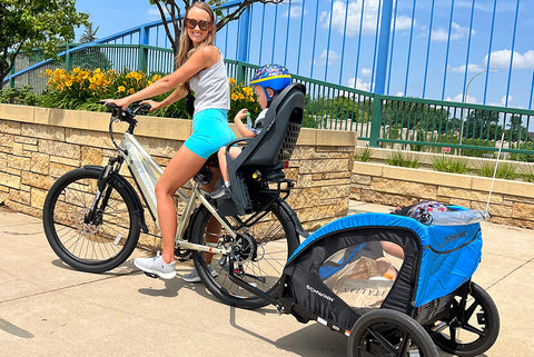HovCity ebike is powerful enough to haul a children's seat and a trailer at the same time