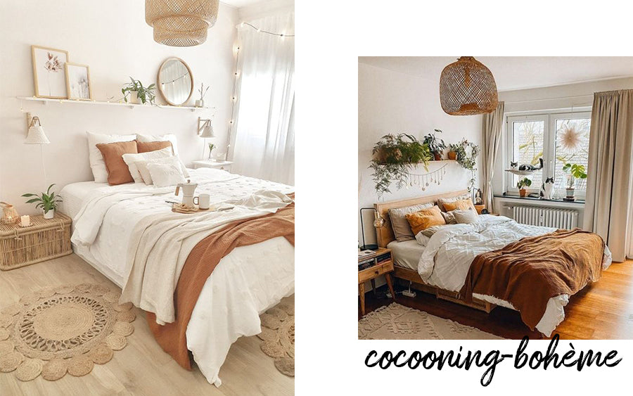 chambres parentales styles boho-cocooning aux couleurs chaudes