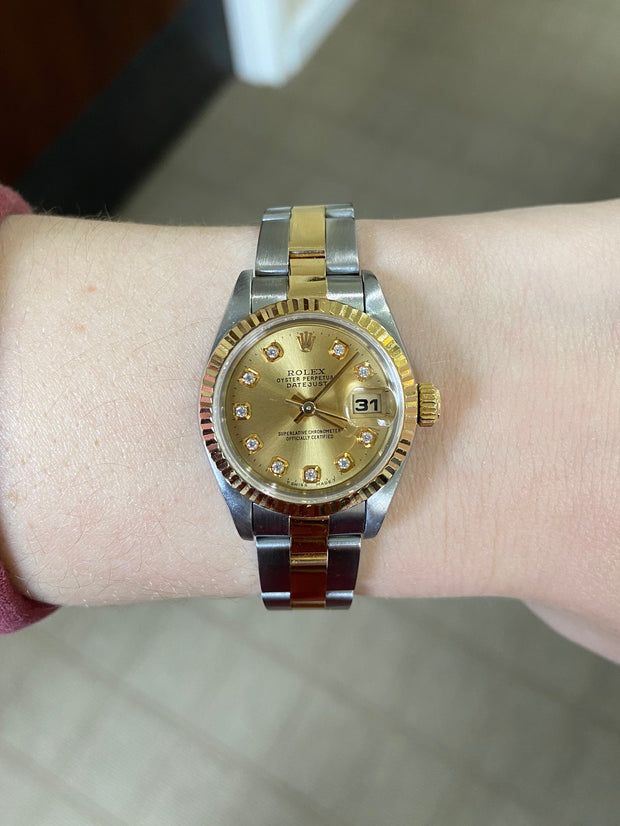 116138_blk_diamond Rolex Datejust 36mm Yellow Gold on Strap