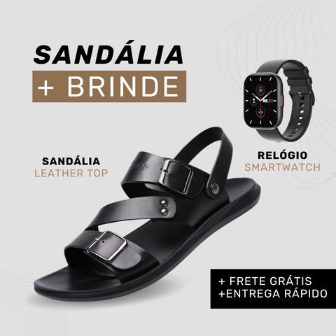 Sandália Masculina de Couro Legítimo - Leather Top + Smartwatch (brinde grátis)