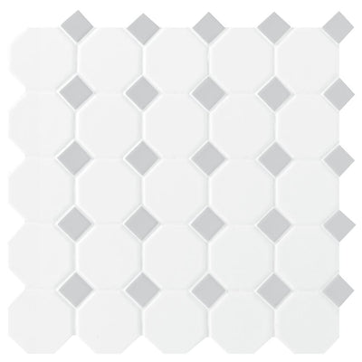 Daltile Prologue Matte White 12 in. x 12 in. x 6 mm Glazed Ceramic Octagon/Dot Mosaic Floor and Wall Tile (1 sq. ft./ piece)