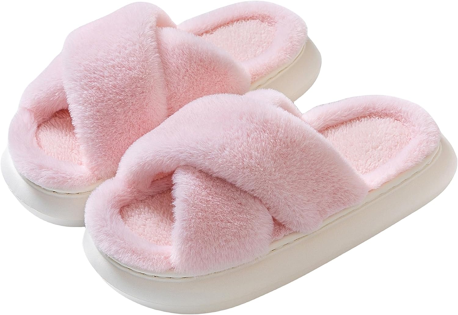 Fluffy Womens Slippers, Super Comfy Memory Foam House Slippers with Non-slip Thick Soles