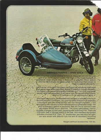 Sales brochures of The Spirit Of America sidecar company from 1974.