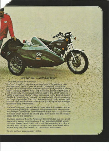 Sales brochures of The Spirit Of America sidecar company from 1974.