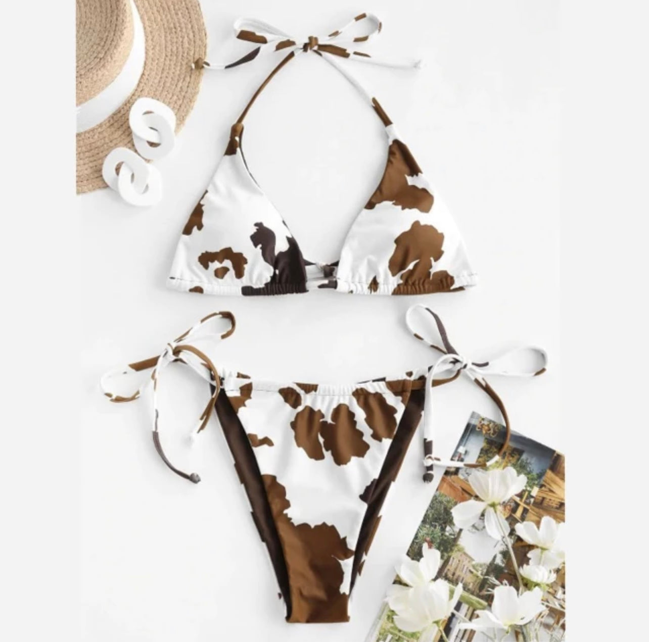 brown cow print bathing suit