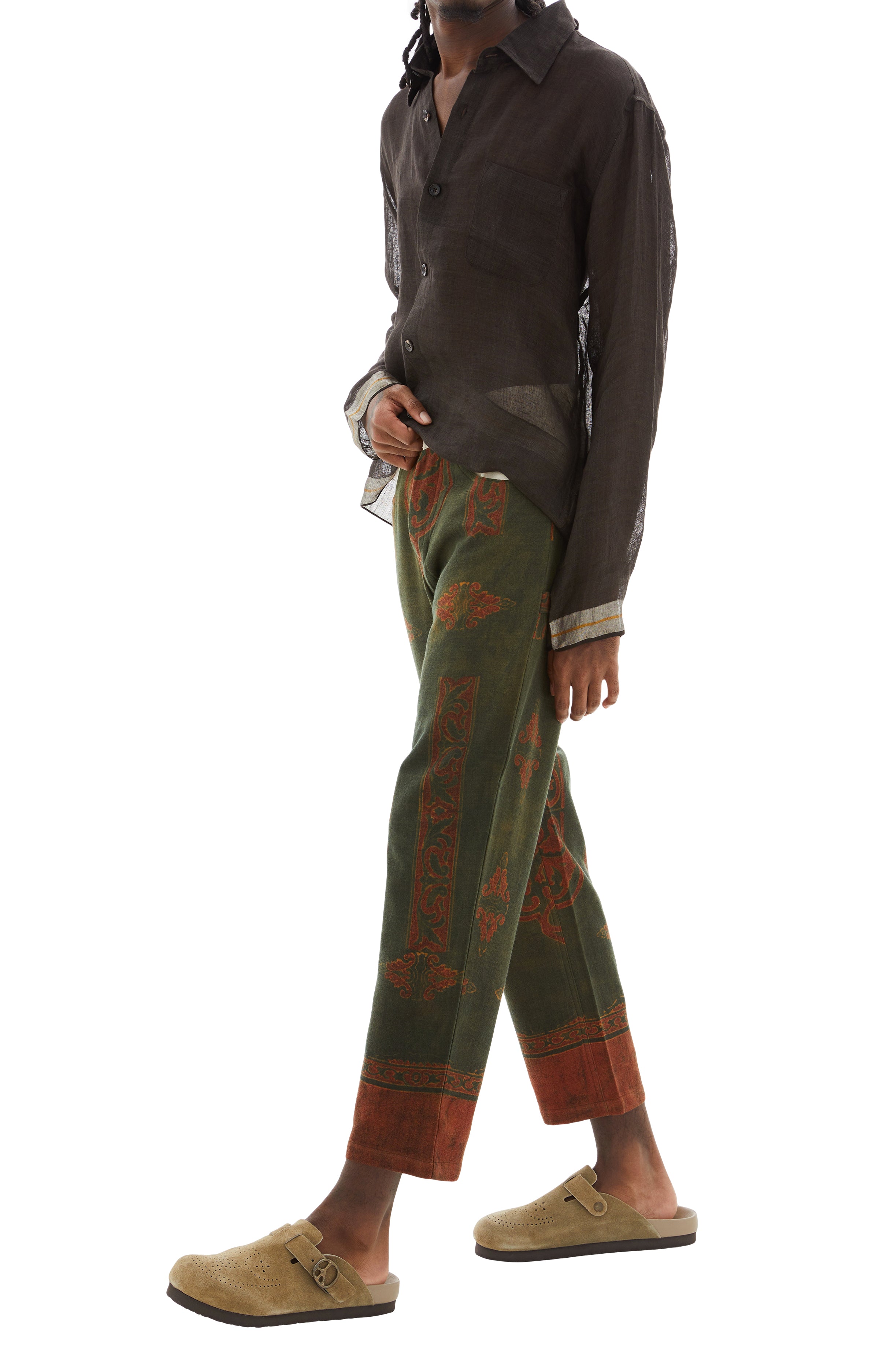 Shop Kartik Research Hand Woven Wool Work Pants In Ecru/emerald/orange