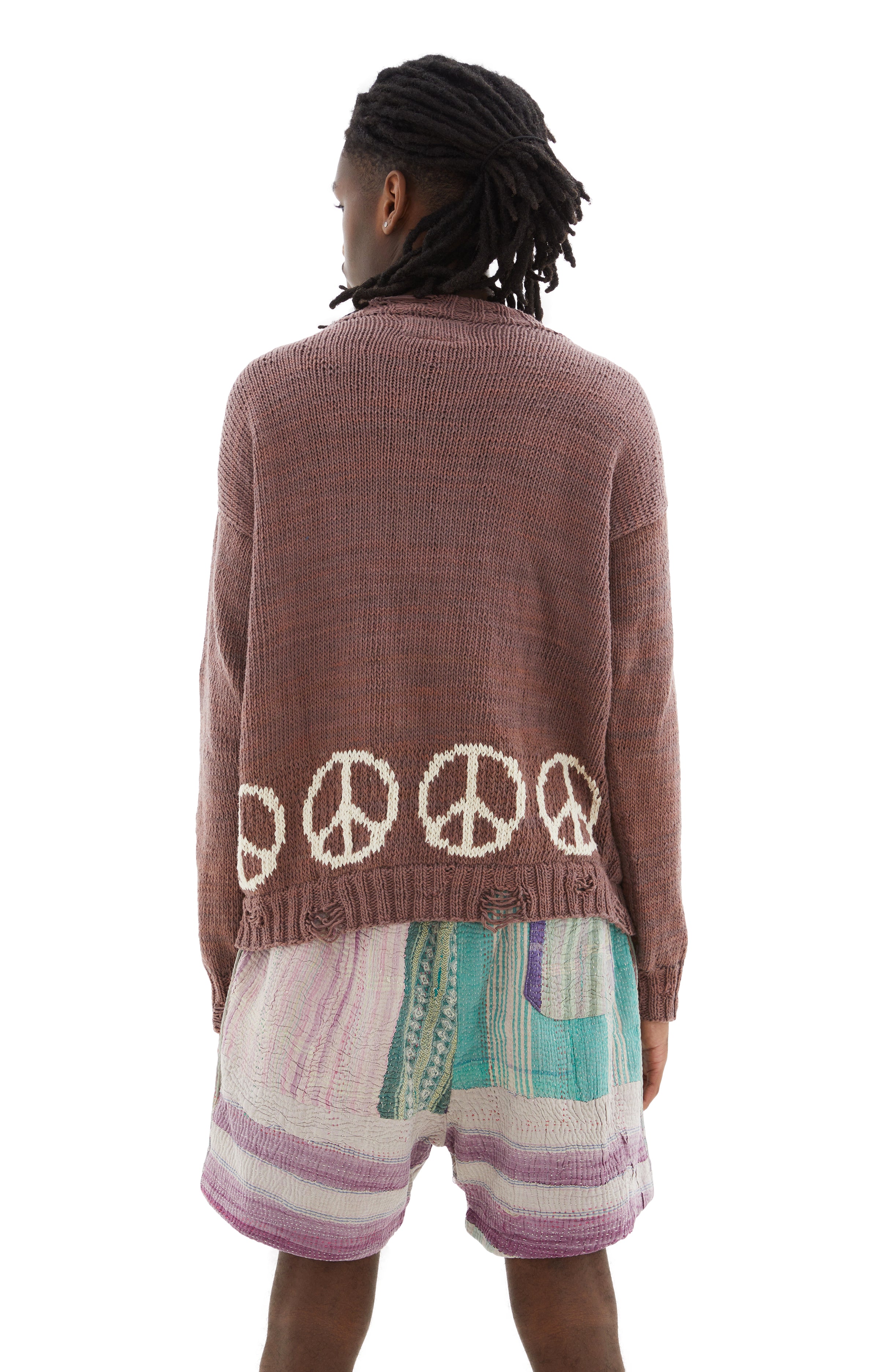Shop Kartik Research Naturally Dyed Peace Intarsia Cardigan In Lavender/white
