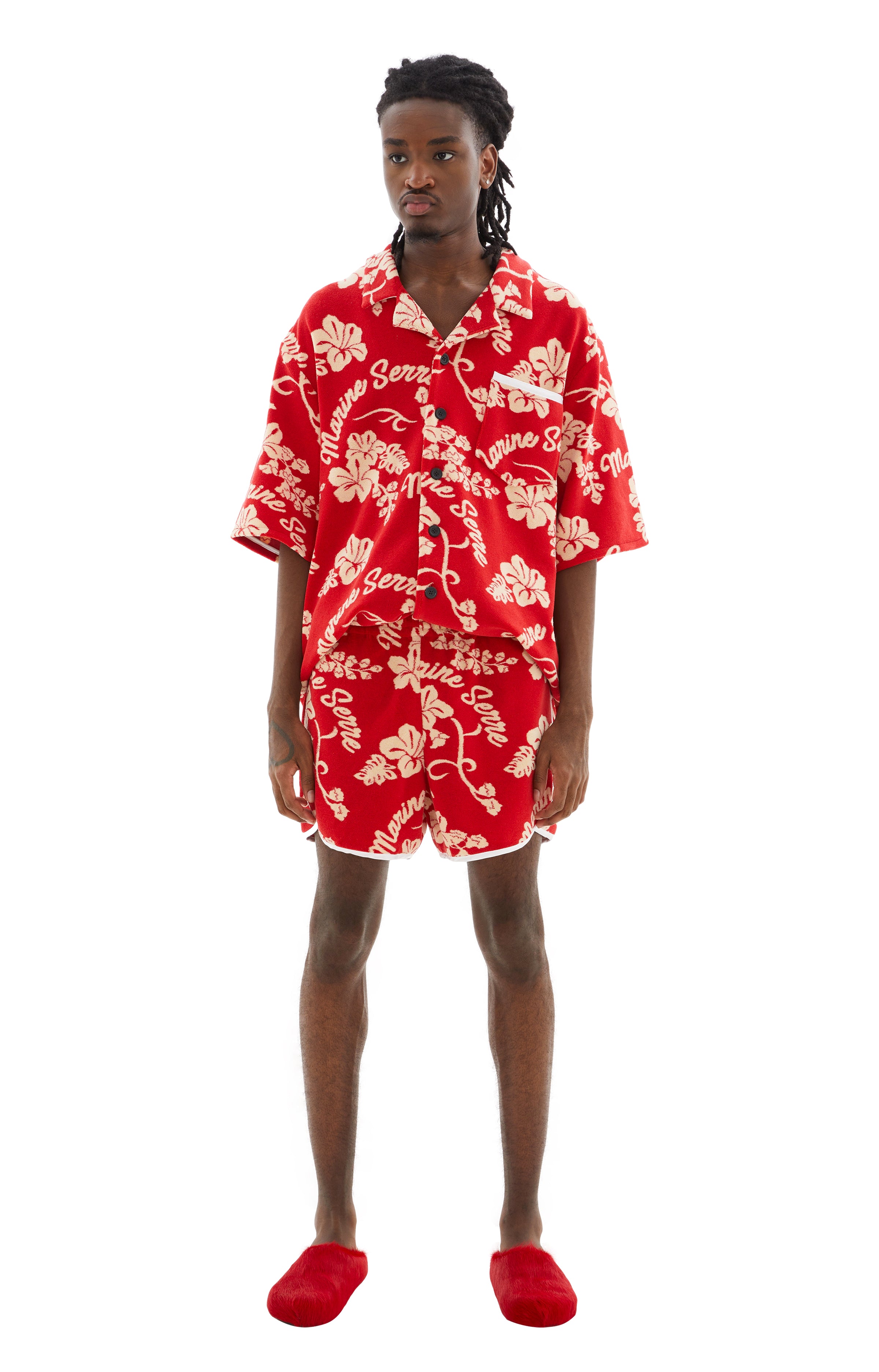 Shop Marine Serre Jersey Jacquard Towels Shorts In Red