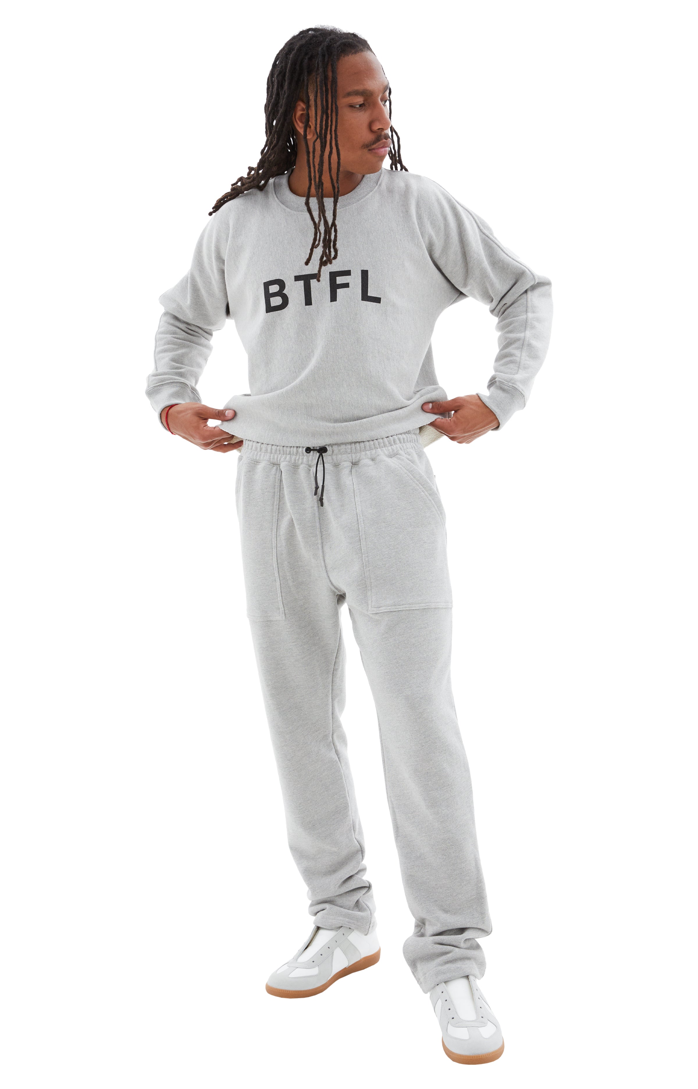 Shop Btfl Cotton Sweatpants In Heather Grey