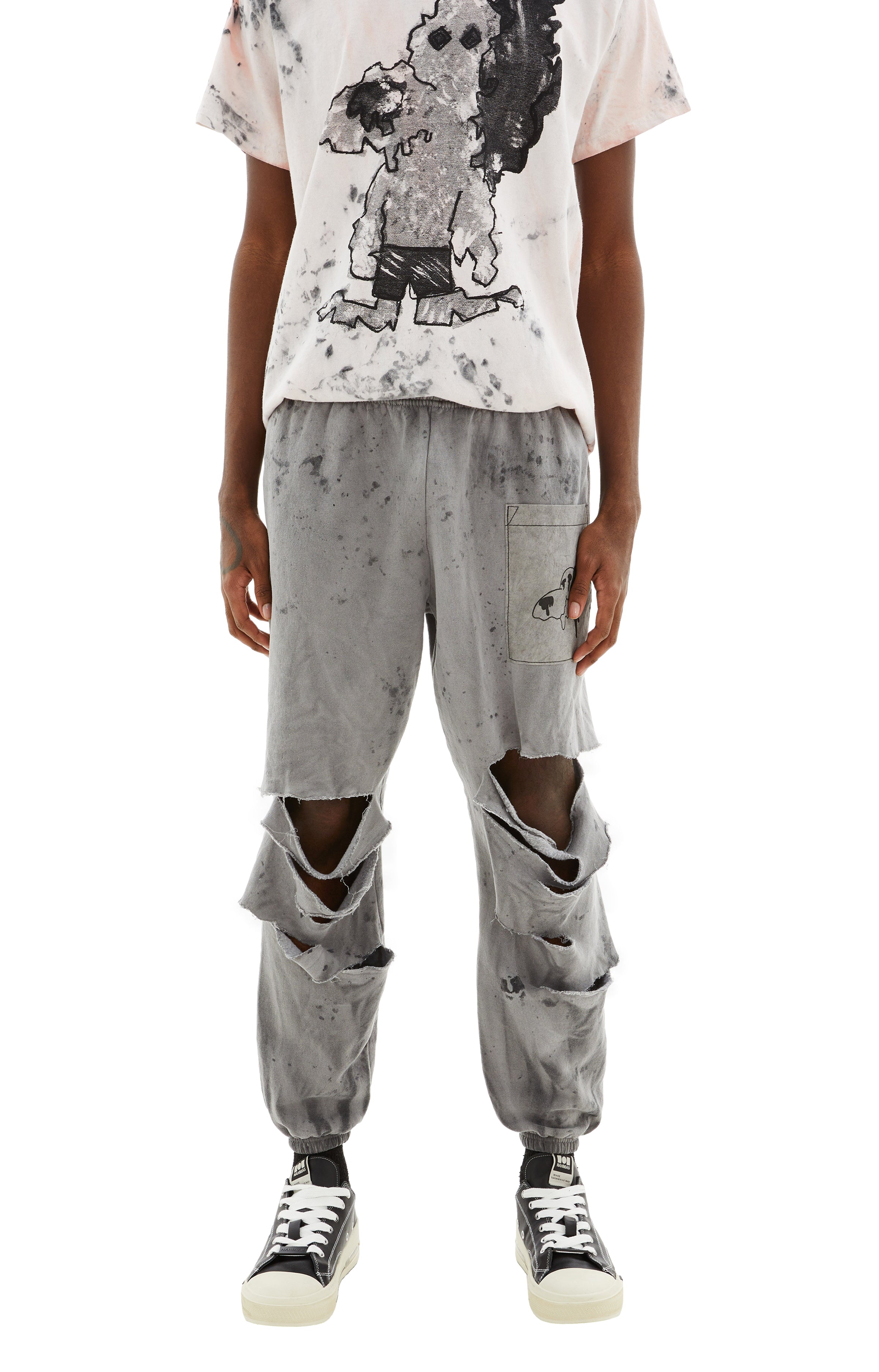 Shop Westfall Melting Snoppy Pocket Destroyed Sweatpants In Dirty Charcoal