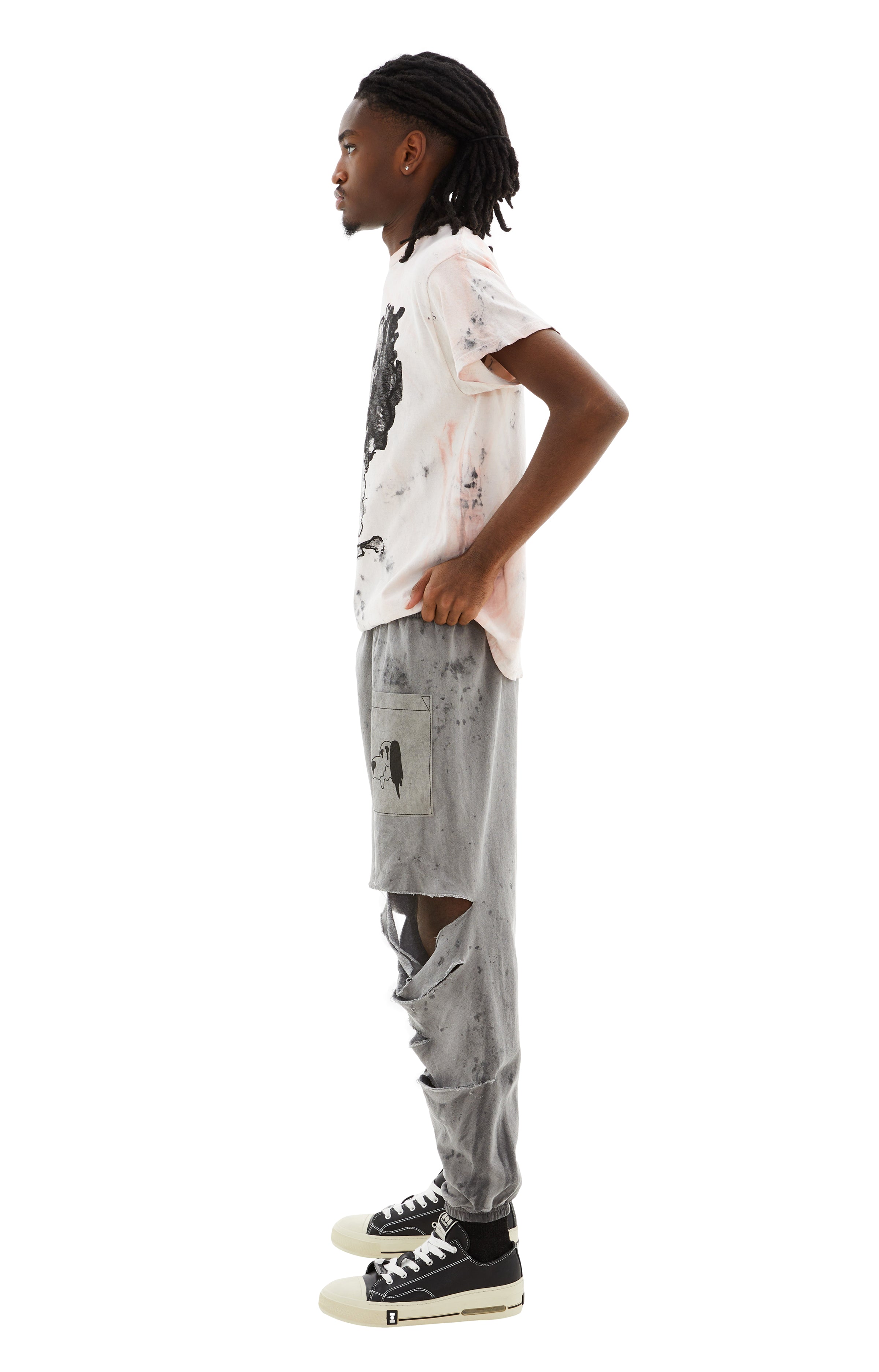 Shop Westfall Melting Snoppy Pocket Destroyed Sweatpants In Dirty Charcoal