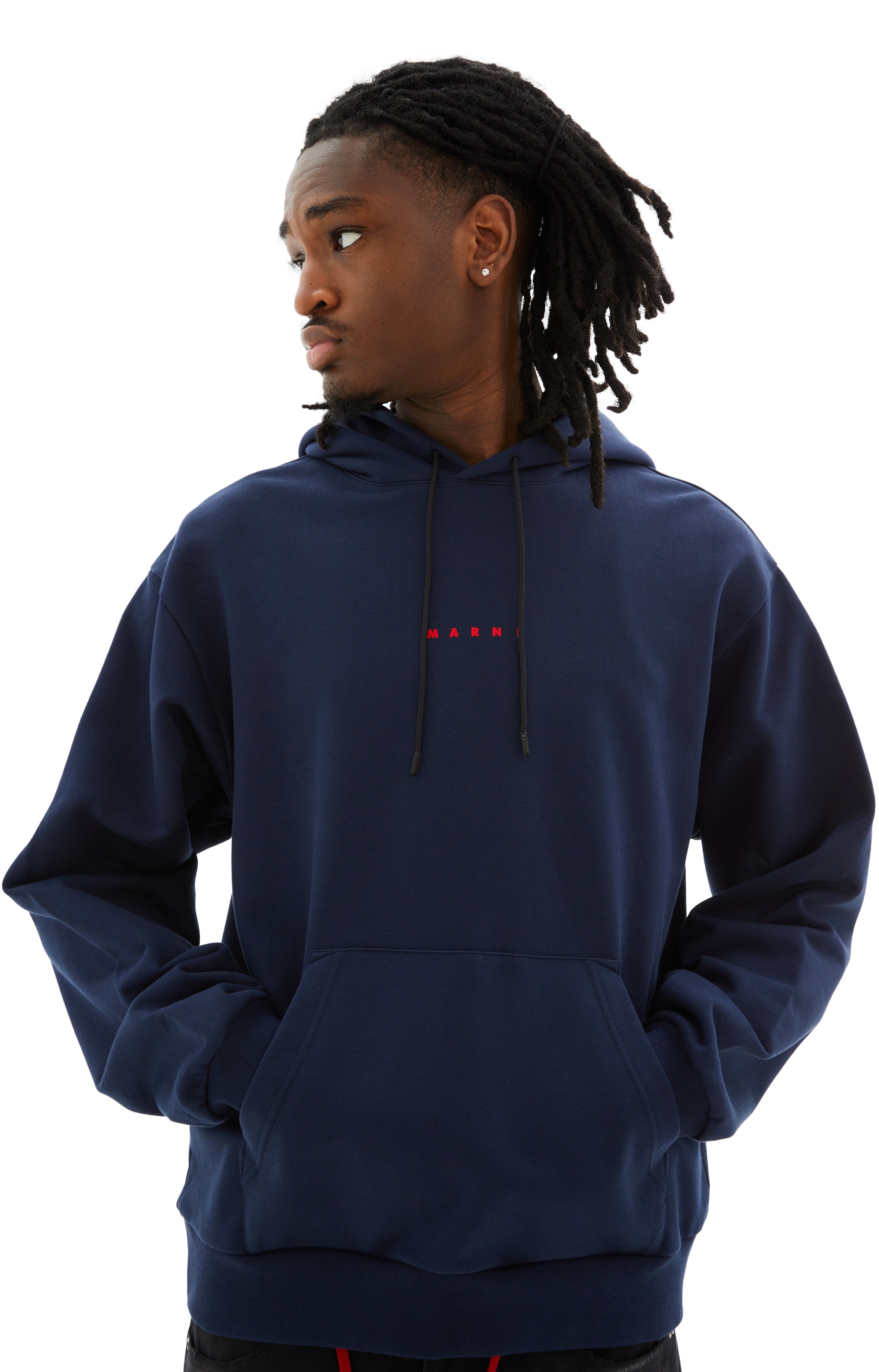 Shop Marni Long Sleeved Hooded Sweatshirt In Lob95 Dark Blue