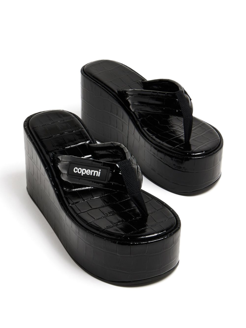 Shop Coperni Croco Branded Wedge Sandal In Black