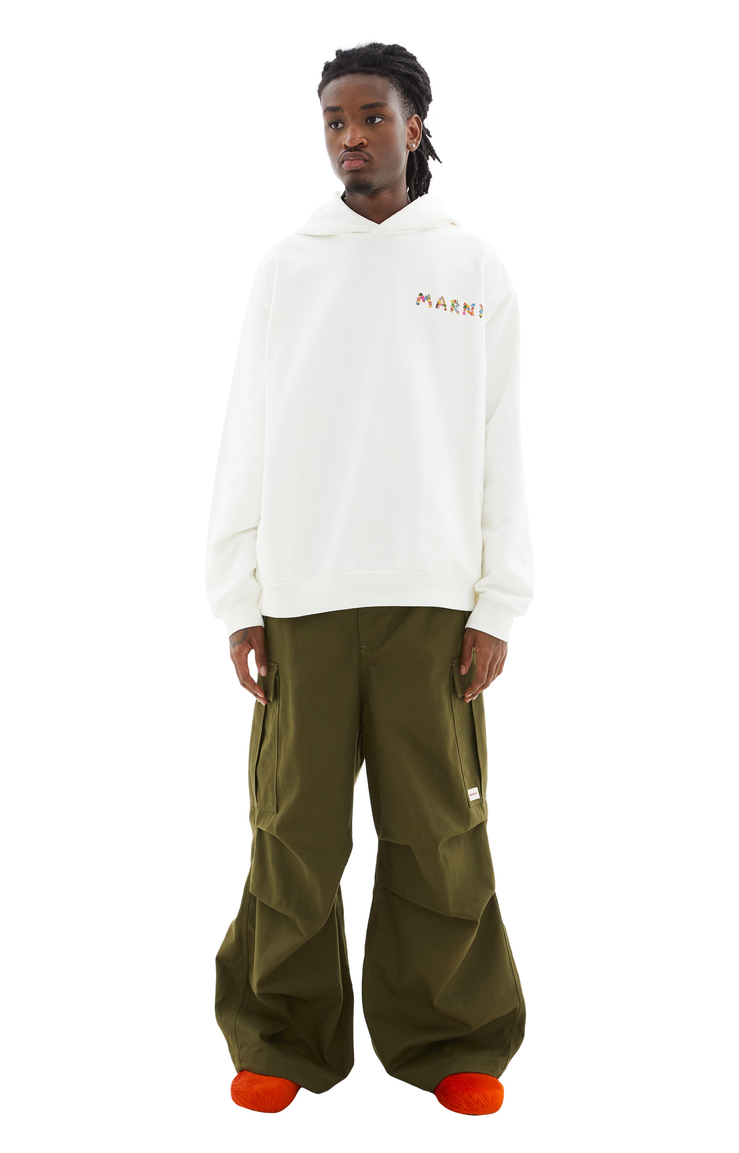 Shop Marni Logo-printed Cotton Hoodie In Natural White