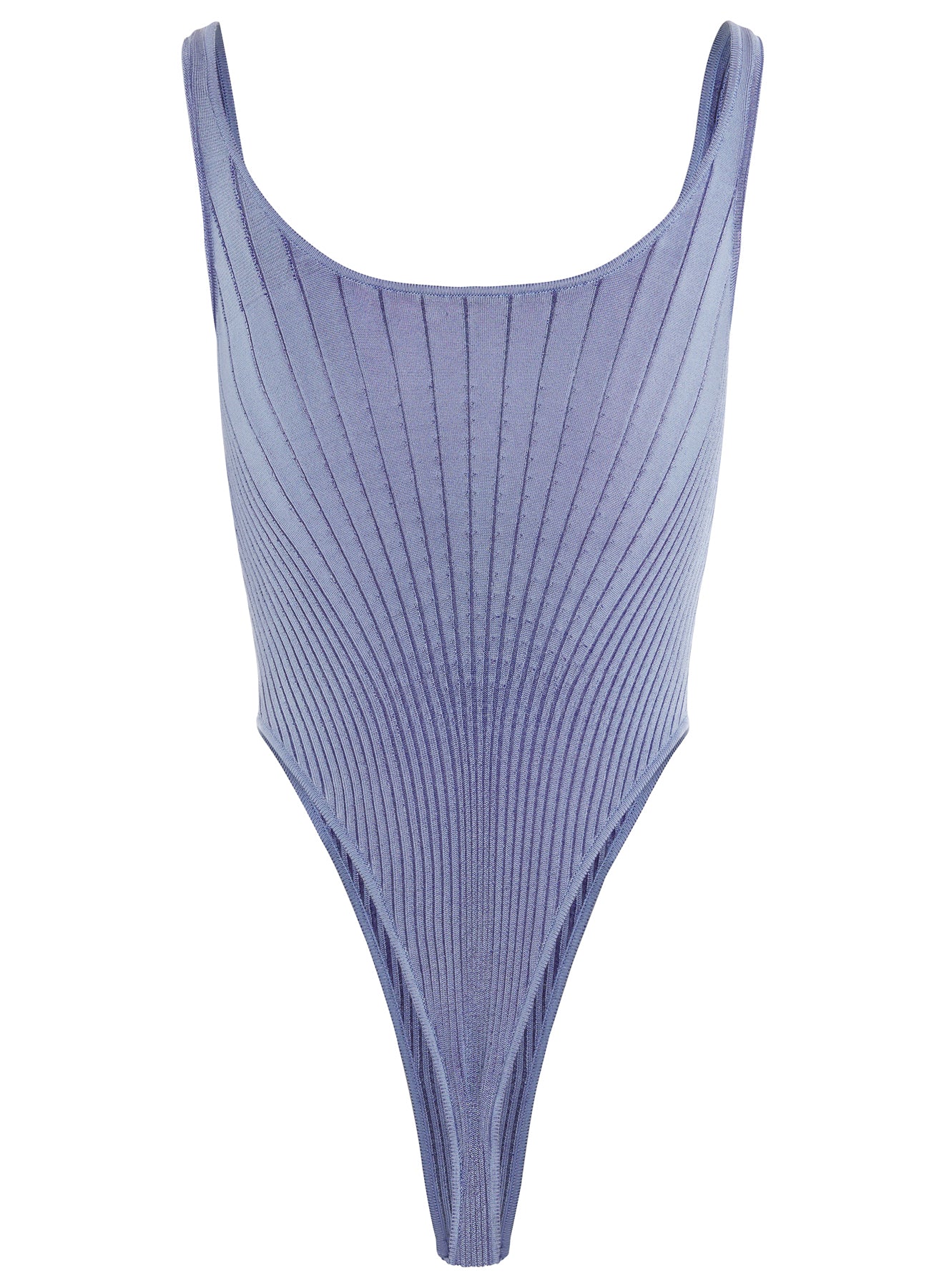 Shop Mugler Knitted Tank Body In Silver Blue