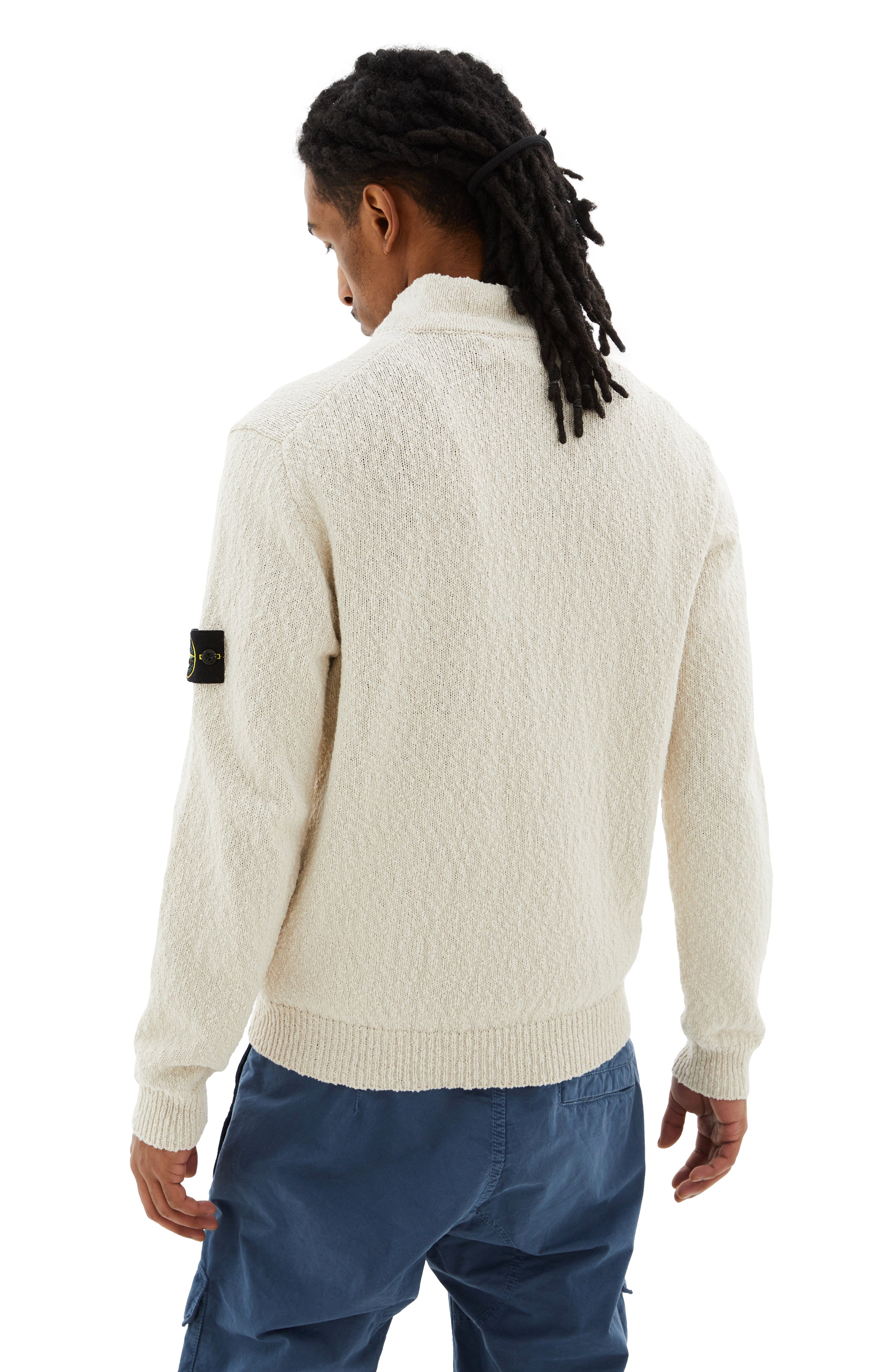 Shop Stone Island Zip-up Cotton Linen Dyed Sweater In Natural Beige