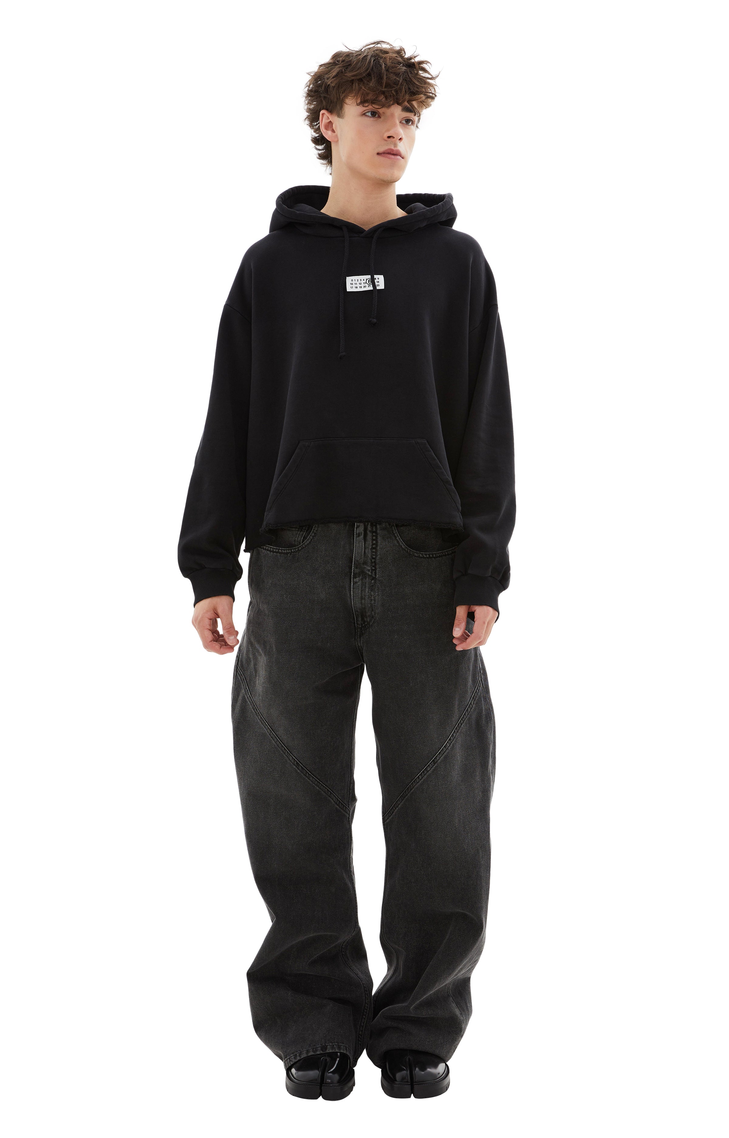 Shop Mm6 Maison Margiela Cropped Logo Sweatshirt In 900 Black