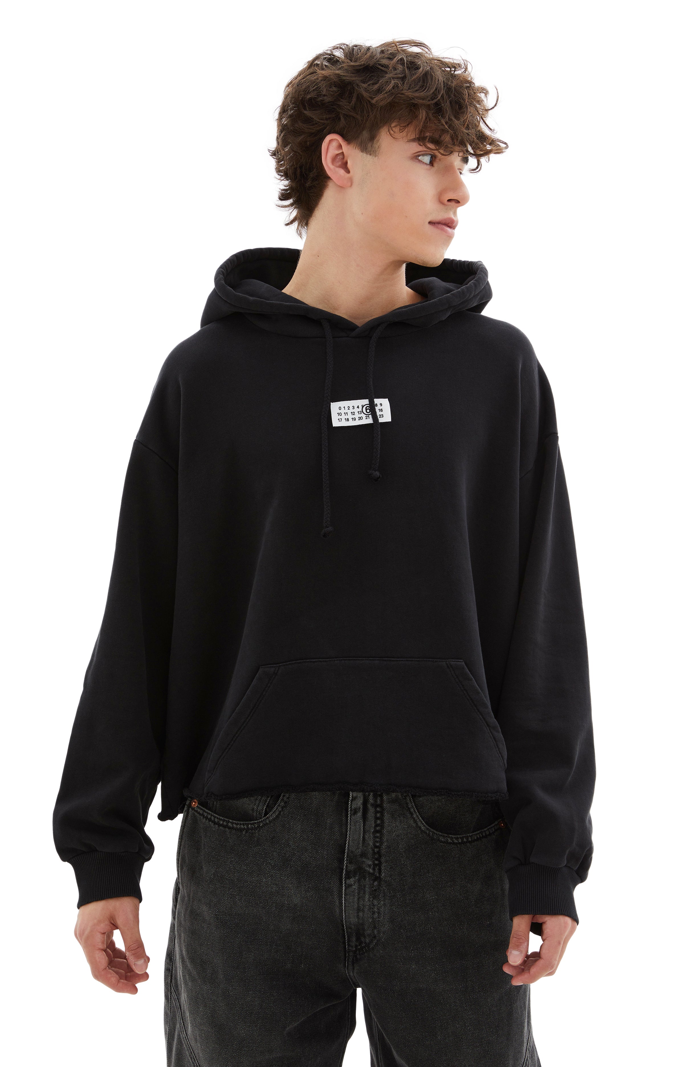 Shop Mm6 Maison Margiela Cropped Logo Sweatshirt In 900 Black