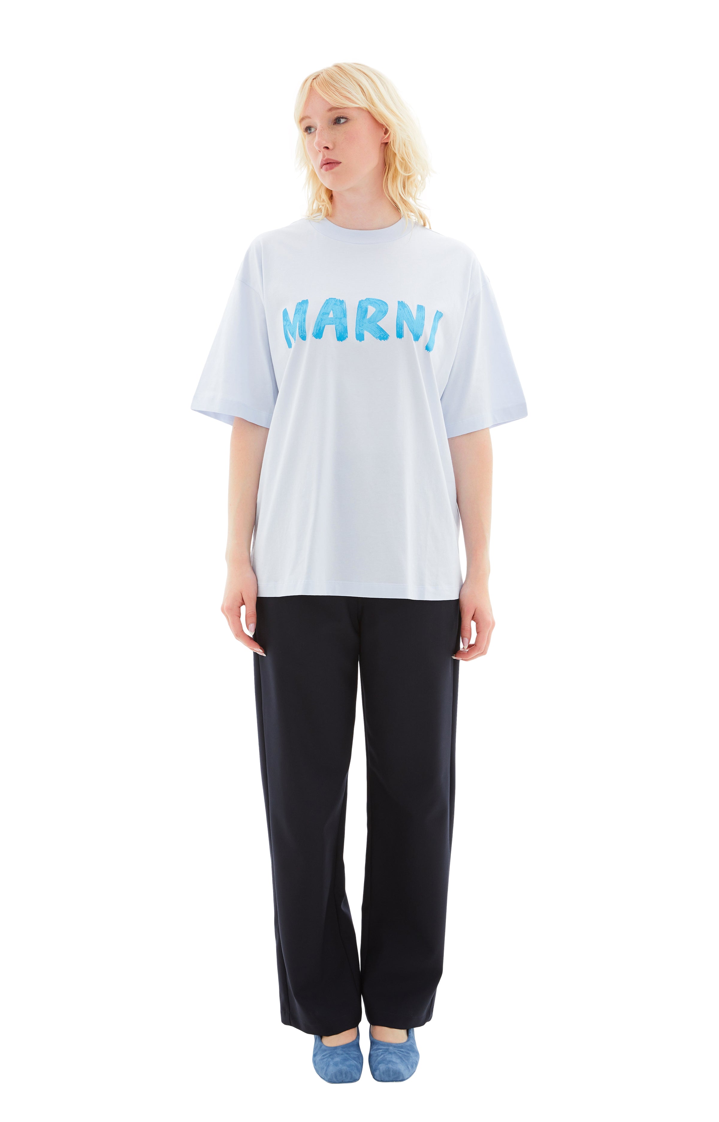 Shop Marni Logo Cotton T-shirt In Light Blue