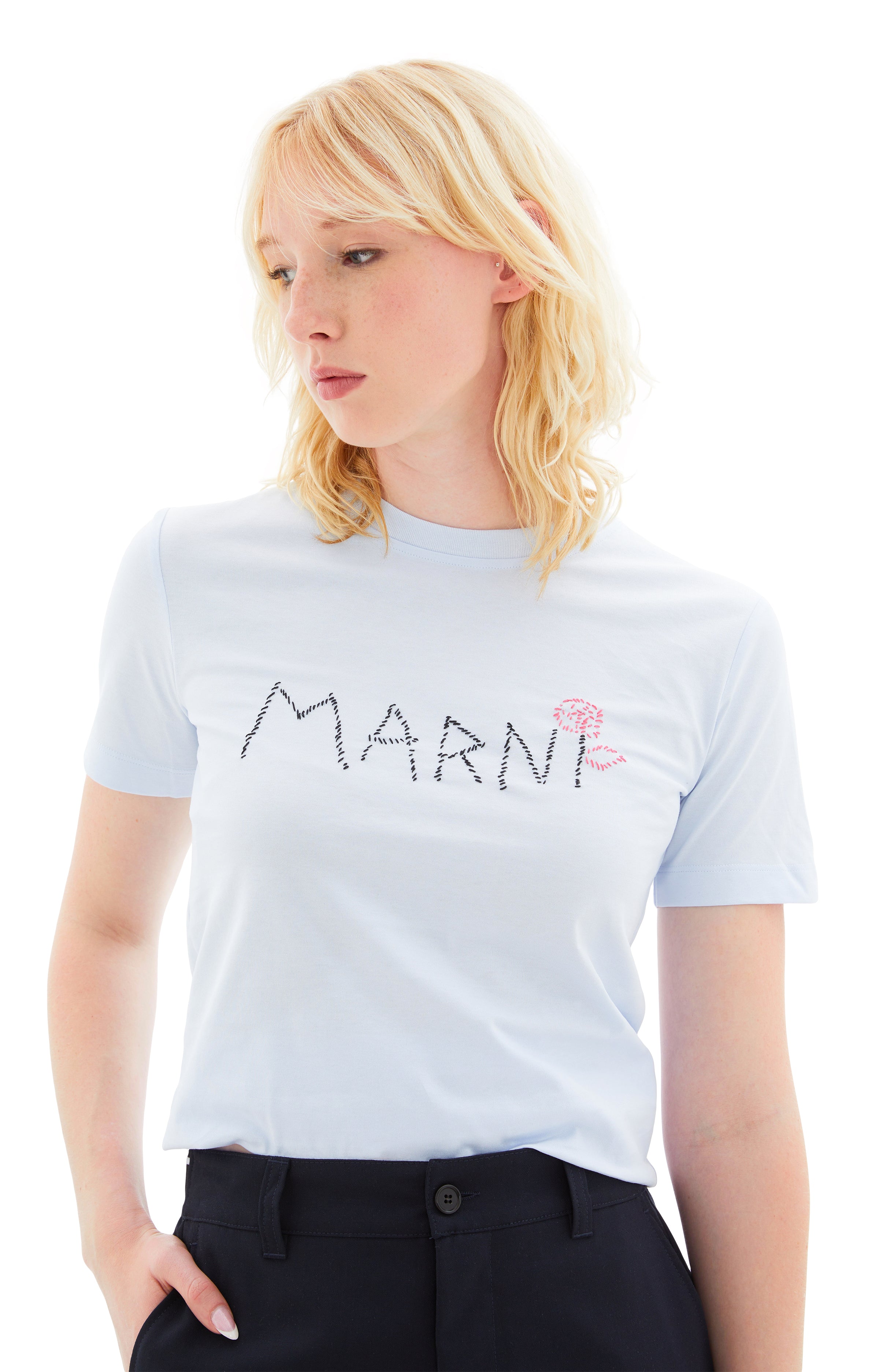 Shop Marni Organic Jersey T-shirt With  Patches In 00b21 Light Blue