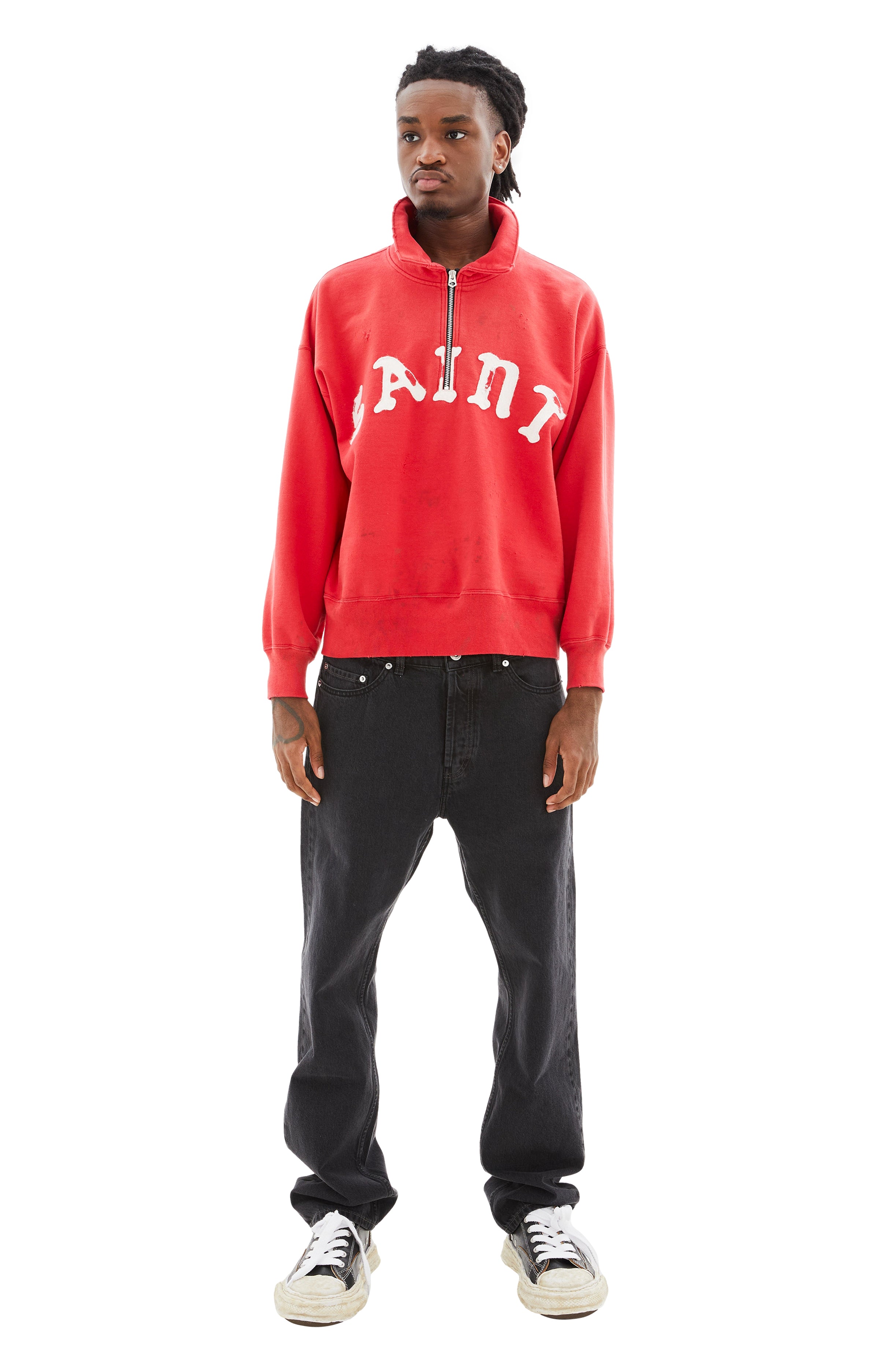 Shop Saint Michael Half-zip Saint Logo Sweatshirt In Red