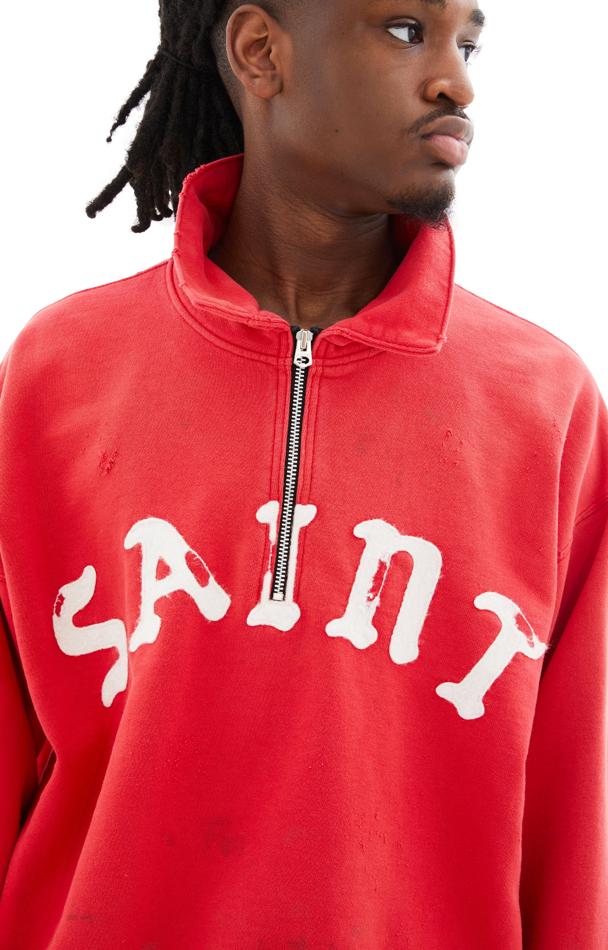 Shop Saint Michael Half-zip Saint Logo Sweatshirt In Red