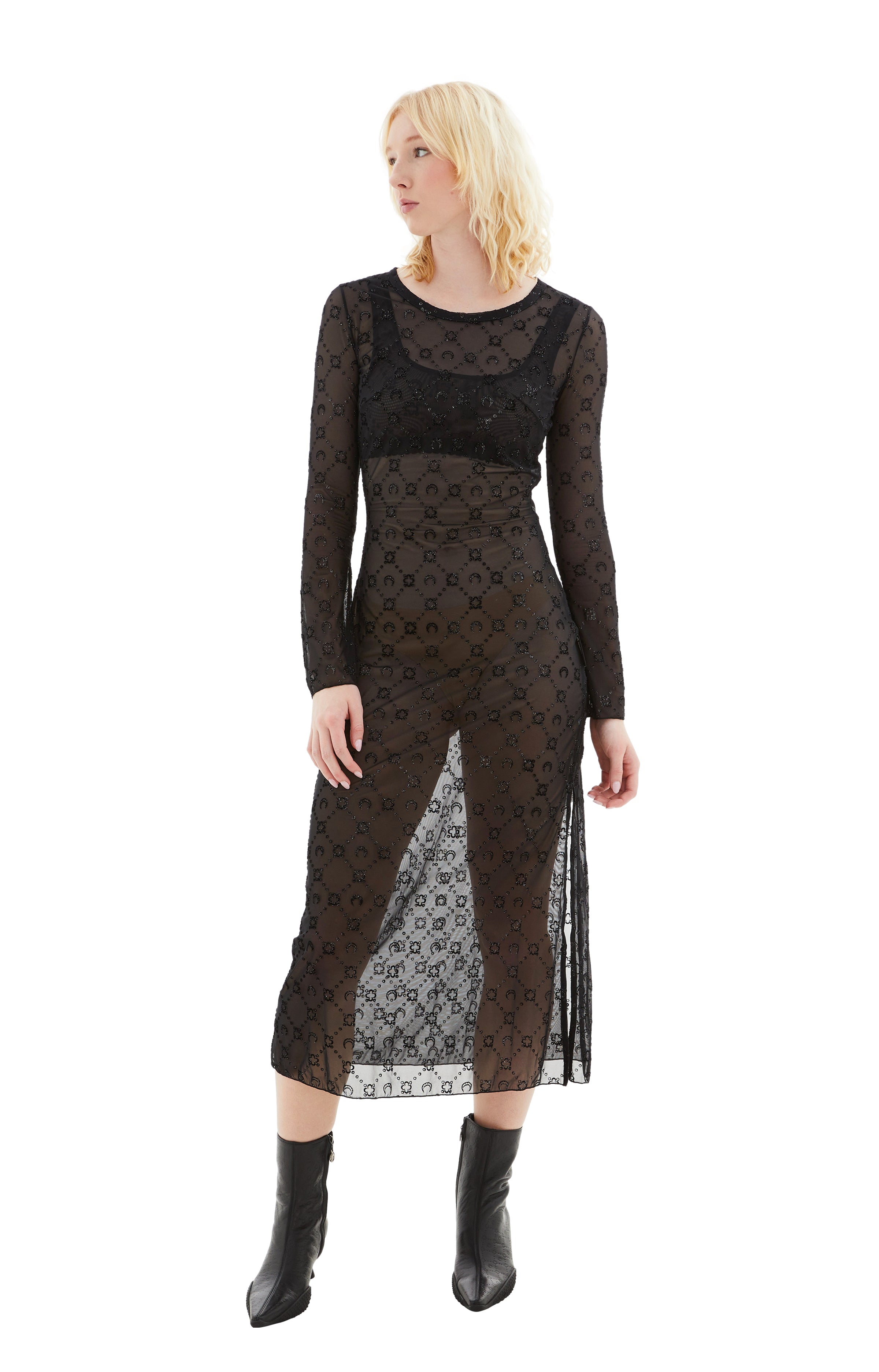 Shop Marine Serre Regenerated Mesh Flock Glitter Tube Dress In Black