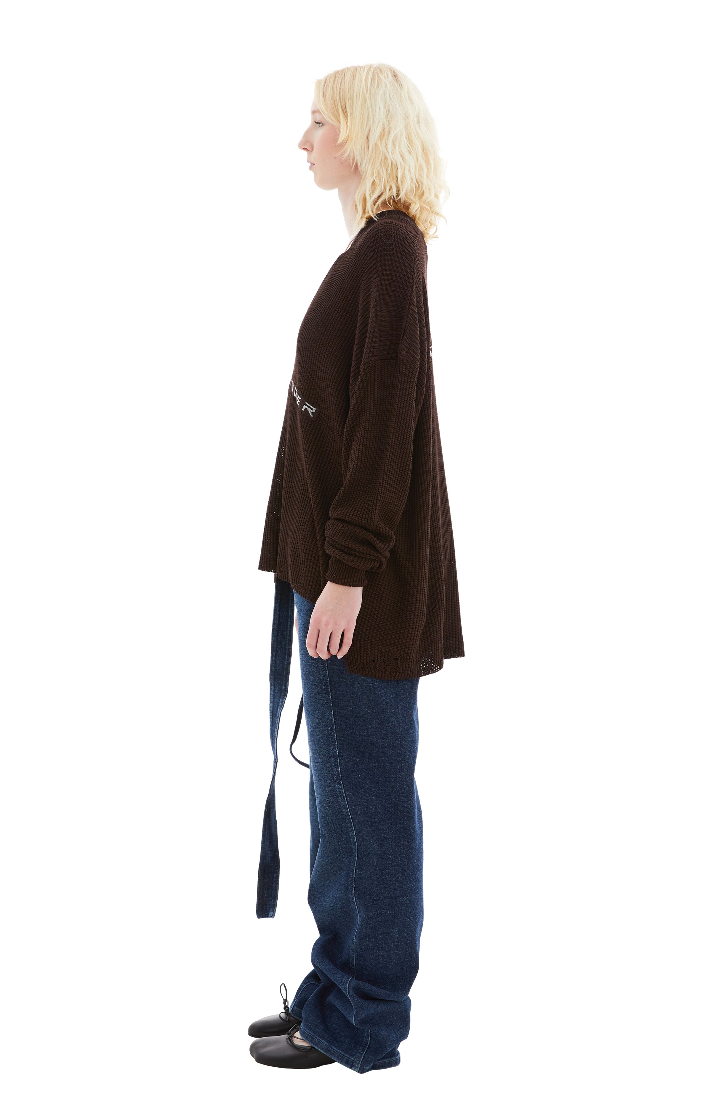 Shop Ottolinger Knit Open Collar Sweater In Brown