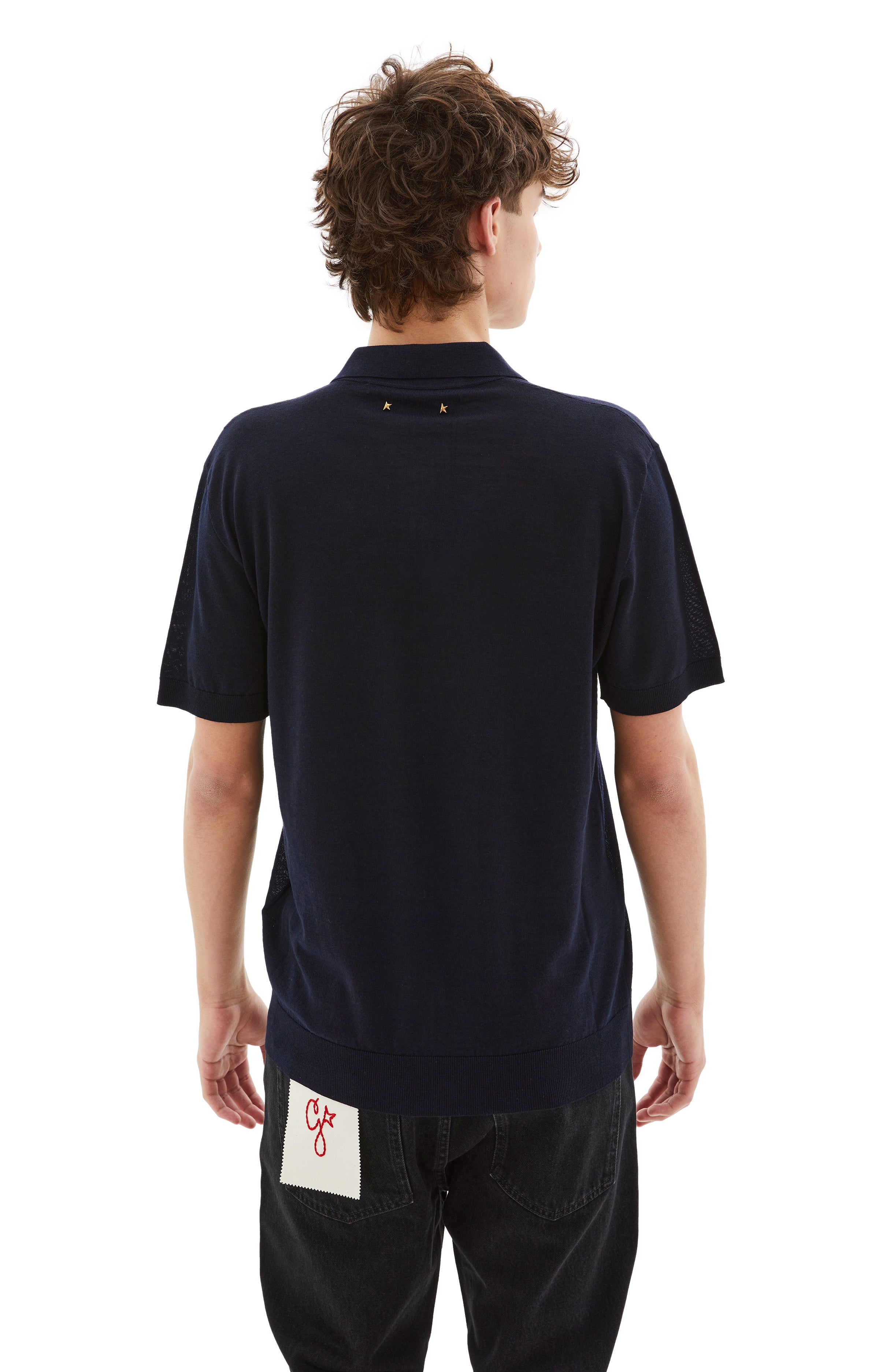 Shop Golden Goose Men's Knitted Polo T-shirt In Navy