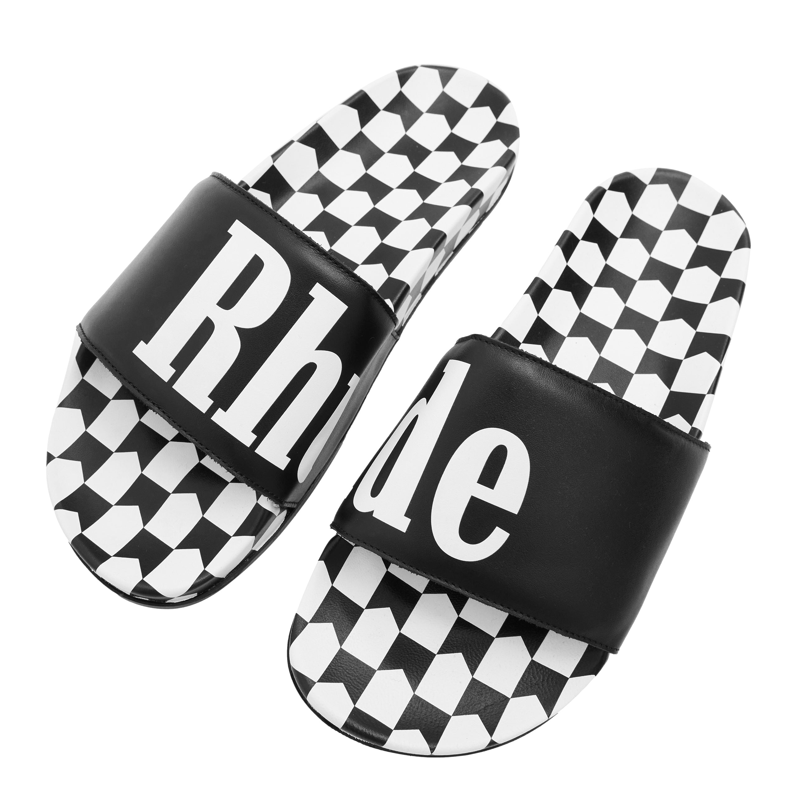 Shop Rhude Checkered Leather Slide In Black/vtg White