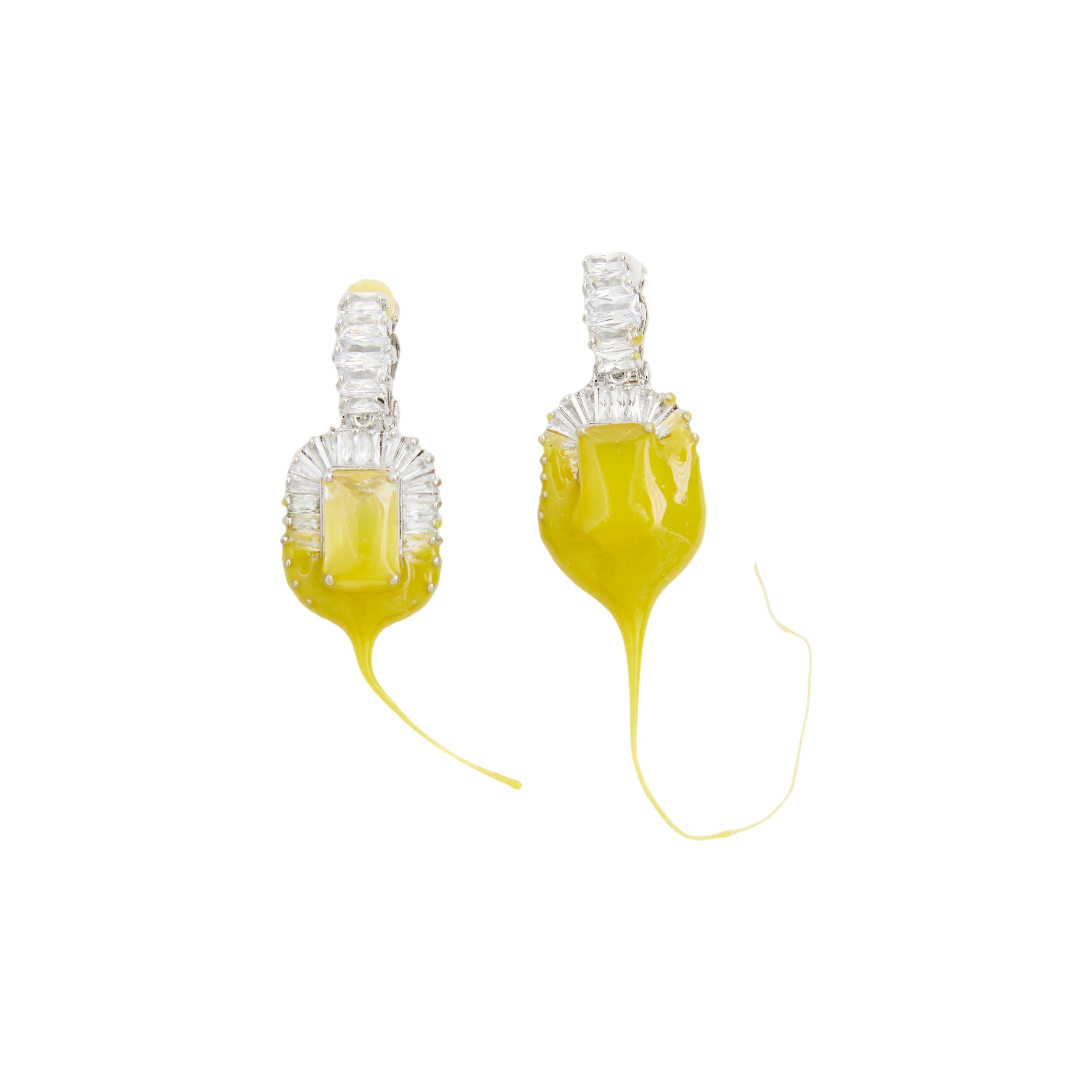 Shop Ottolinger Diamond Dip Clip Earrings In Mustard