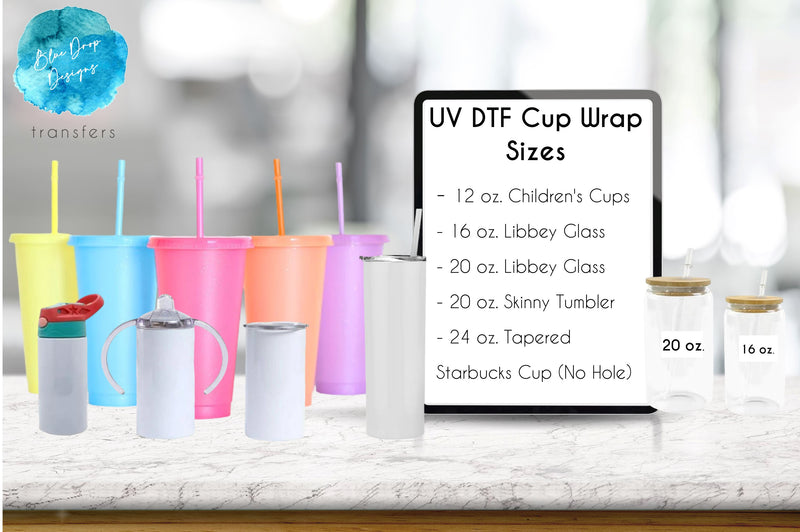 Roll With It UV DTF Cup Wrap – Blue Drop Transfers