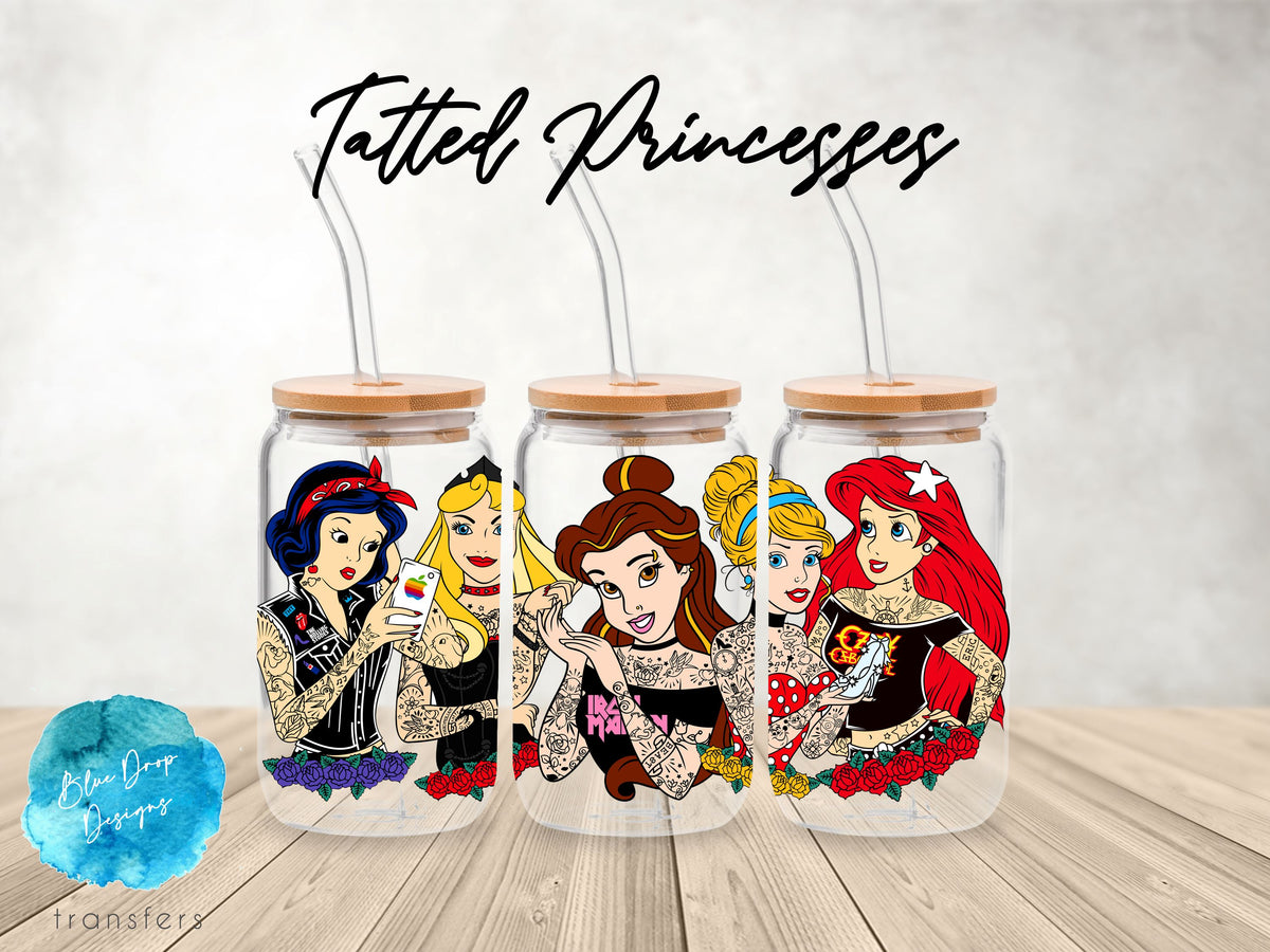 1pc, Cartoon Princesses Uv Dtf Cup Wrap For Glass Cup,uv Dtf Cup