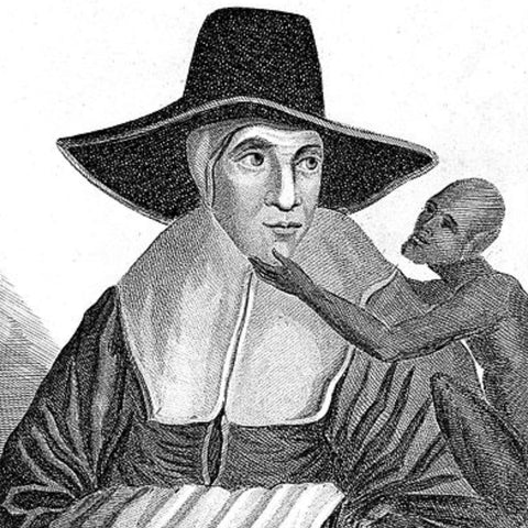 1804 portrait of Mother Shipton with a monkey or familiar, based on a century-old oil painting, showcasing the renowned 16th-century English prophetess and healer