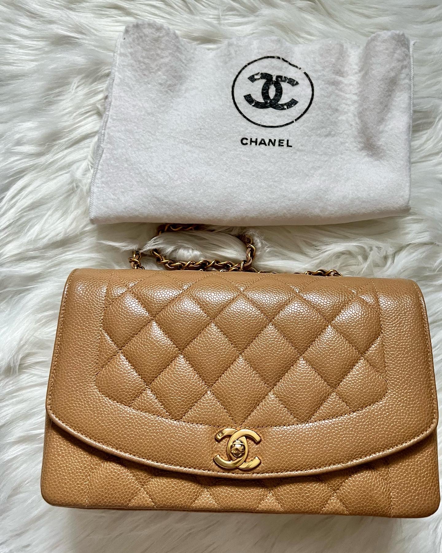 Chanel Medium Dark Beige Caviar Diana with with 24K Gold Hardware –  CCSYESPLSSG