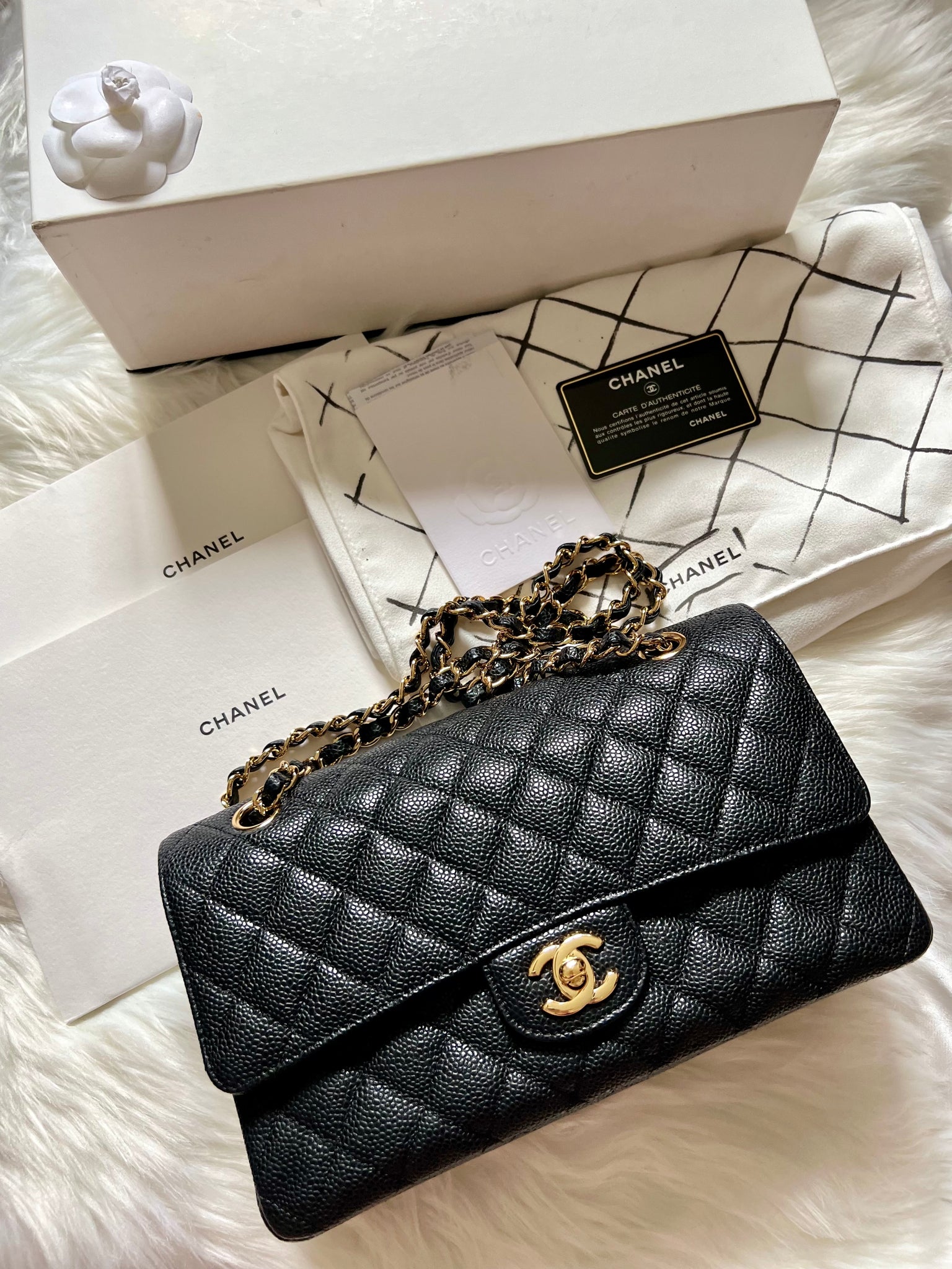 Chanel Classic Medium Double Flap in Black Caviar Leather with Shiny Gold  Hardware  SOLD