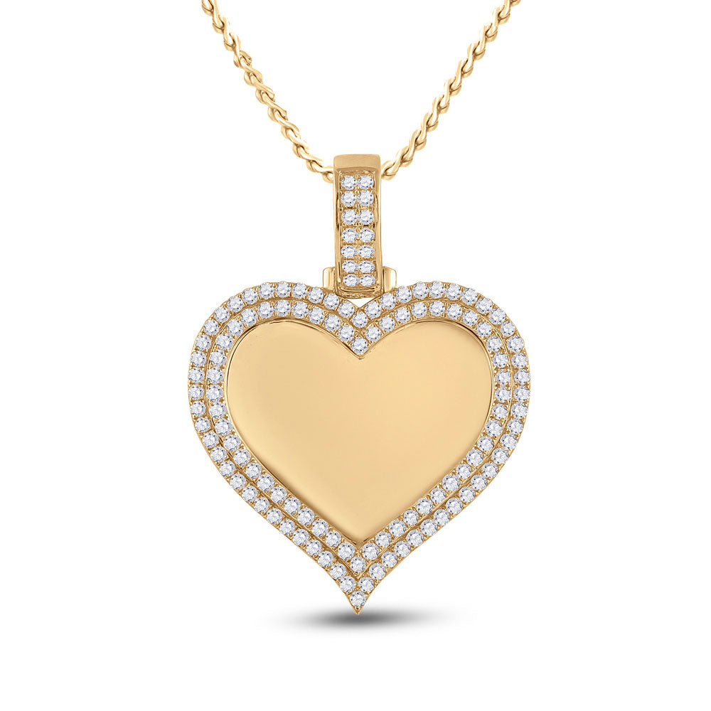 14kt Yellow Gold Mens Round Diamond Heart Picture Memory Pendant 2-1/2 Cttw