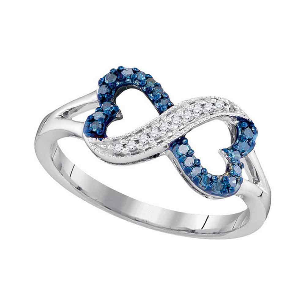 10kt White Gold Womens Round Blue Color Enhanced Diamond Infinity Heart Ring 1/6 Cttw