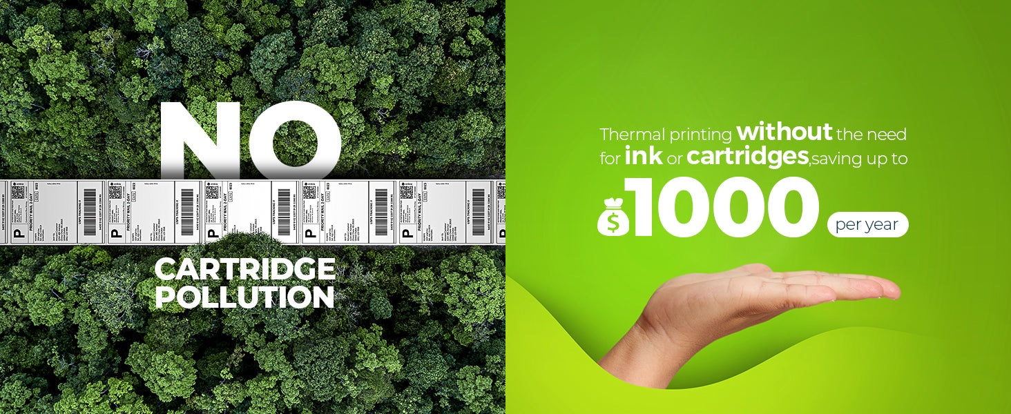 Using thermal printing could save you up to $1000 per year on ink or cartridges.