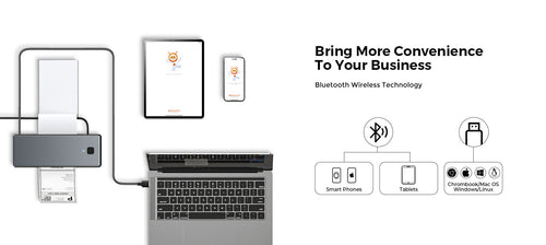 MUNBYN printers use Bluetooth technology for wireless printing for mobile devices.