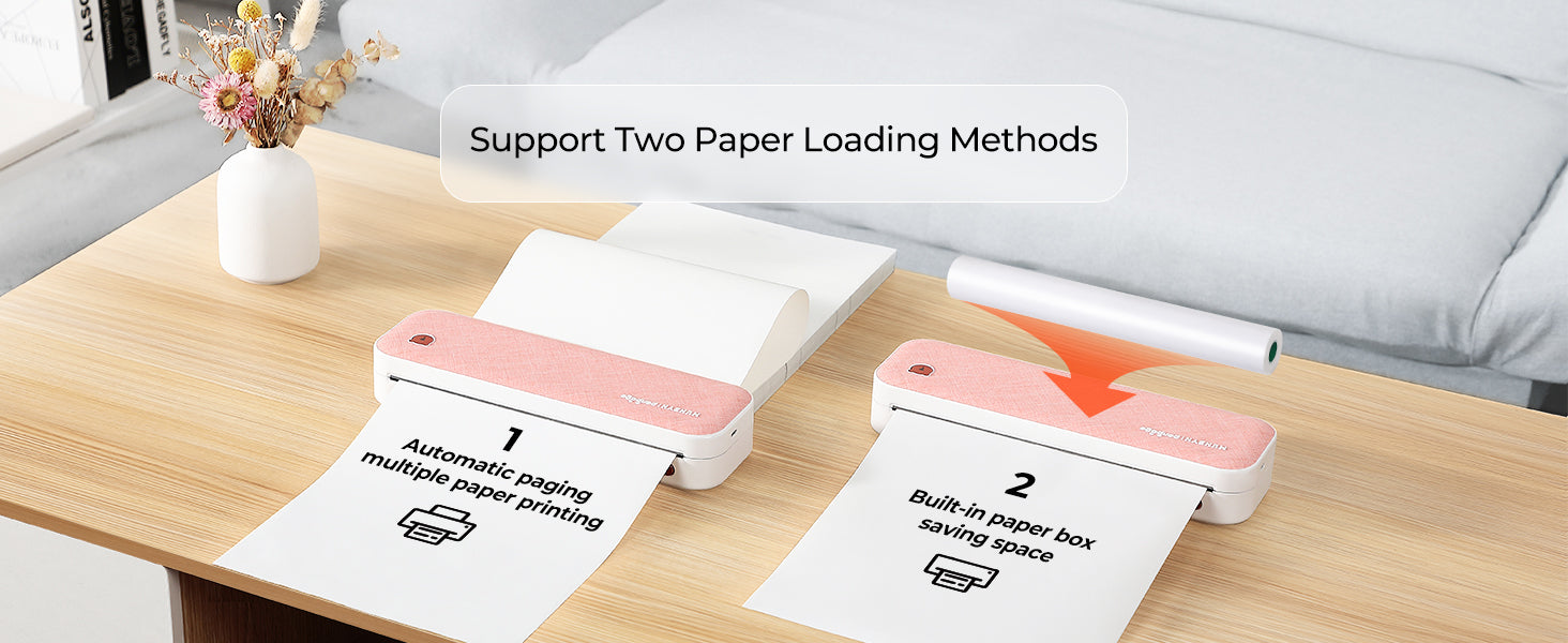 MUNBYN A4 mobile printer is convenient and supports two paper-loading methods.