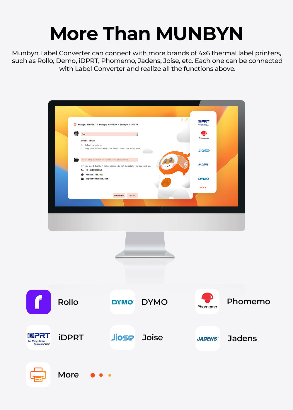 MUNBYN Shipping Label Converter Software can connect with many themal label printers.