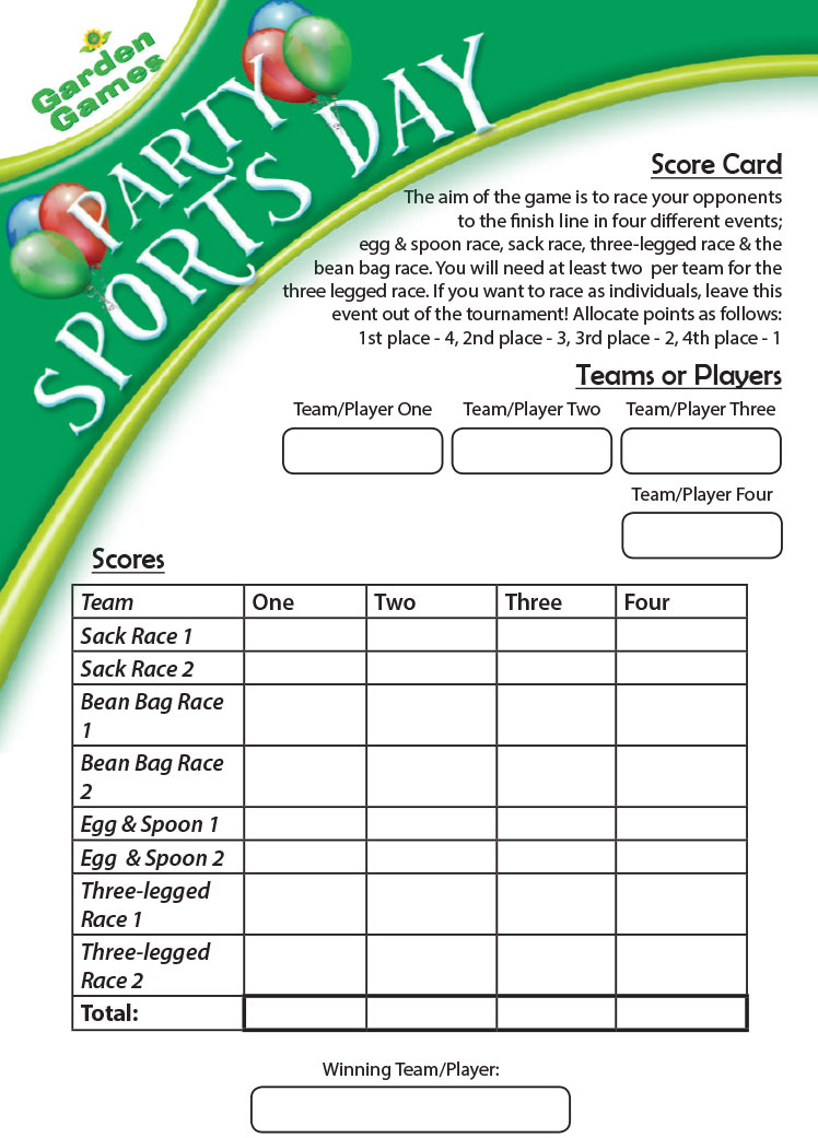 party sports day score card