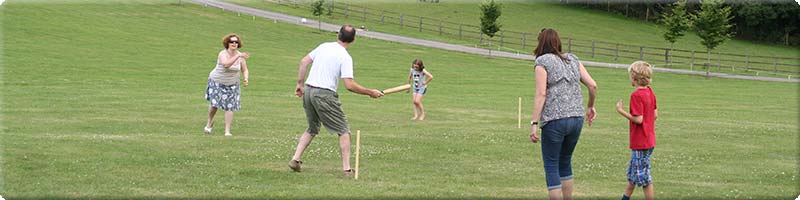 family playing on rounders pitch