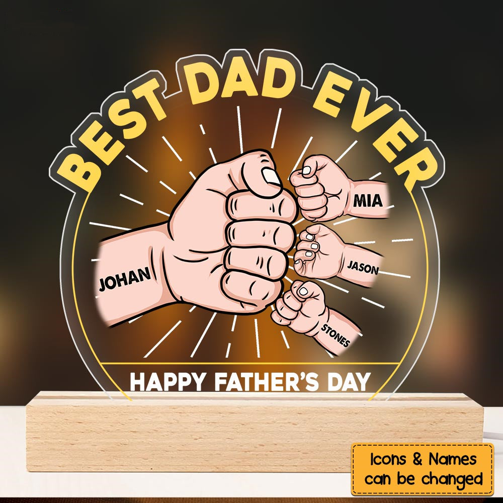 Custom Father's Day Night Light, Fist Bump Dad Led Light, Custom Night Light  for Dad, Gift From Daughter Son, Best Dad in the World 