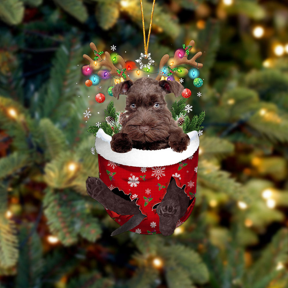 GREY Miniature Schnauzer In Snow Pocket Christmas Ornament - laihair