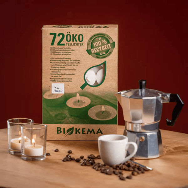 BIOKEMA - nachhaltige Teelichter ohne Metallverpackung - 72 Stück