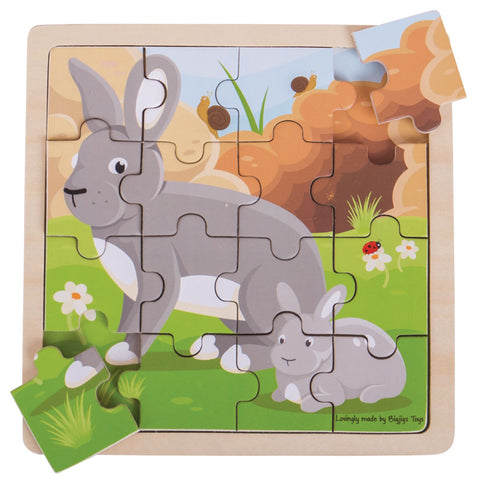 16-piece wooden Rabbit & Bunny puzzle