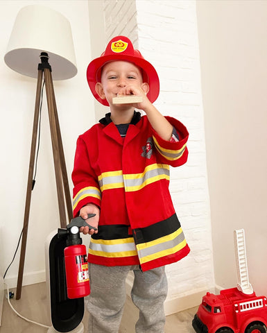 Boy wearing Firefighter Dress Up Costume